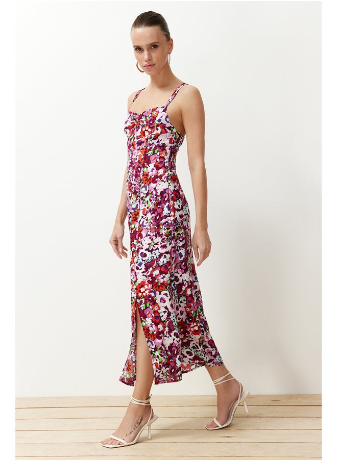 trendyol - Pink Floral A-line Viscose Strap Midi Woven Dress TWOSS24EL00628 - Image 1