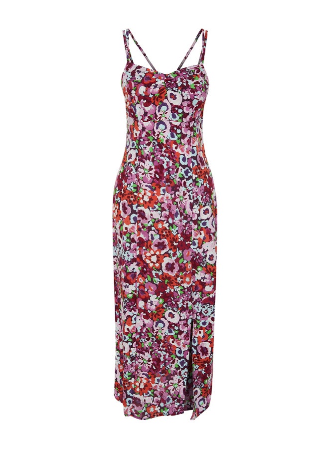 trendyol - Pink Floral A-line Viscose Strap Midi Woven Dress TWOSS24EL00628 - Image 1