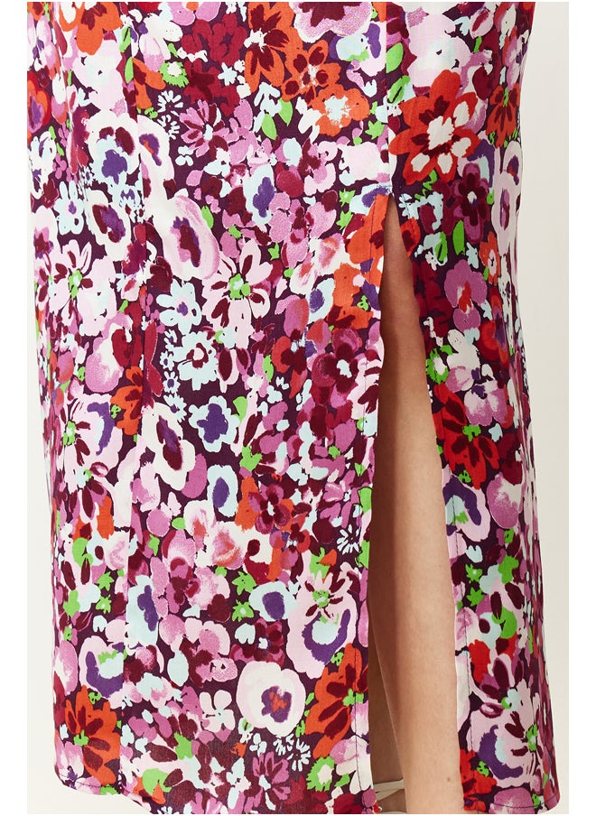 trendyol - Pink Floral A-line Viscose Strap Midi Woven Dress TWOSS24EL00628 - Image 1