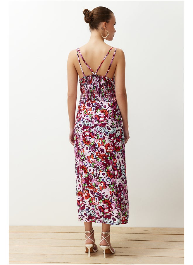 trendyol - Pink Floral A-line Viscose Strap Midi Woven Dress TWOSS24EL00628 - Image 1