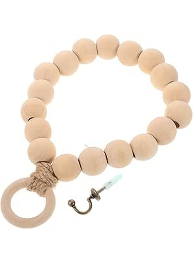 Wood Bead Towel Ring Wall Mount Holder With Rope Hook 20cm Diameter For Bathroom Organization - Image 1