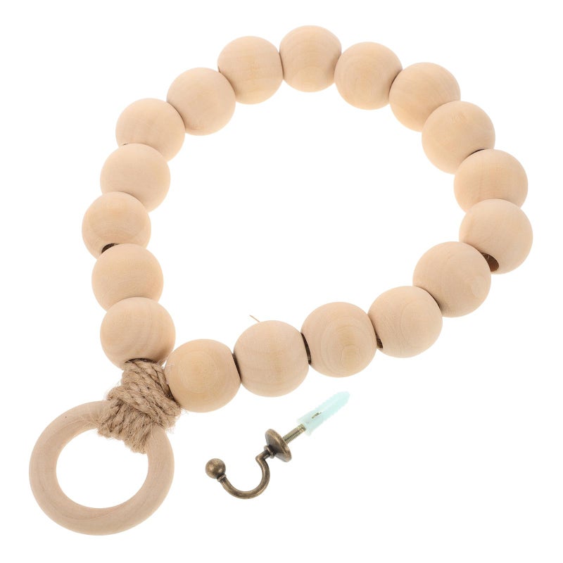 Wood Bead Towel Ring Wall Mount Holder With Rope Hook 20cm Diameter For Bathroom Organization - Image 2