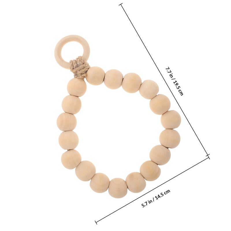 Wood Bead Towel Ring Wall Mount Holder With Rope Hook 20cm Diameter For Bathroom Organization - Image 3