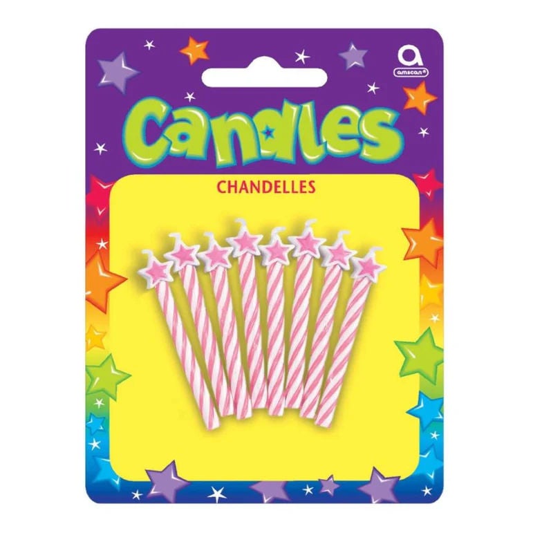Pink Spirals Candles With Star Toppers 2.50in, 8pcs