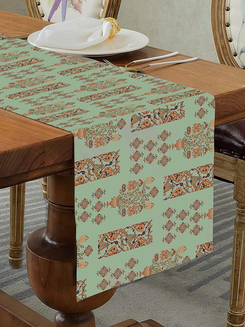 Homewards Light Green Floral Bunch Table Runner Oil Water Repellant Size 325x180 cm