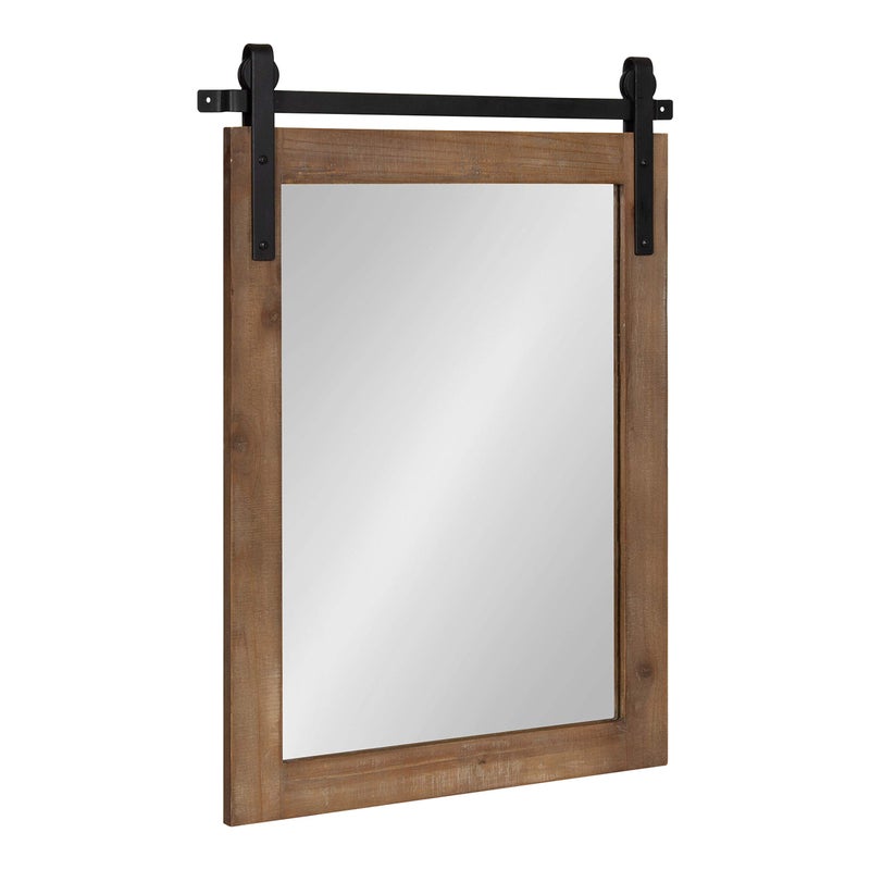 Kate and Laurel Kate and Laurel Cates Farmhouse Wood Framed Wall Mirror 18 x 26 Rustic Brown Barn DoorInspired Rustic Mirrors for Wall 
