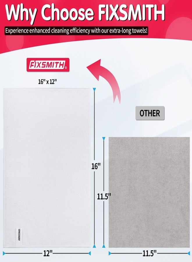 FIXSMITH White Microfiber Cleaning Cloth -Pack of 12, Highly Absorbent Cleaning Rags, 16"X12" All Purpose Cleaning Towels for Housekeeping, Kitchen, Car, Lint Free and Reusable Microfiber Towels - Image 2