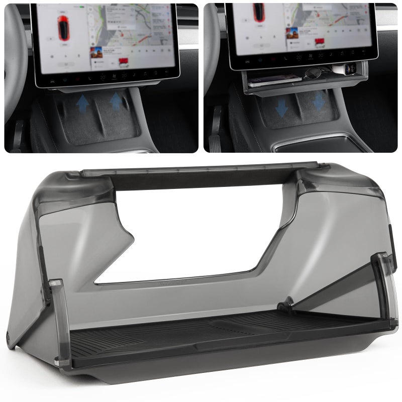 vnkesno Under Screen Storage Box for Tesla 2020-2025 Model Y 2020-2023 Model 3, Hidden Design & Stable Installation, Hiddenable Privacy Storage with Anti-Slip Silicone Pad for Model Y 3 Accessories - Image 1