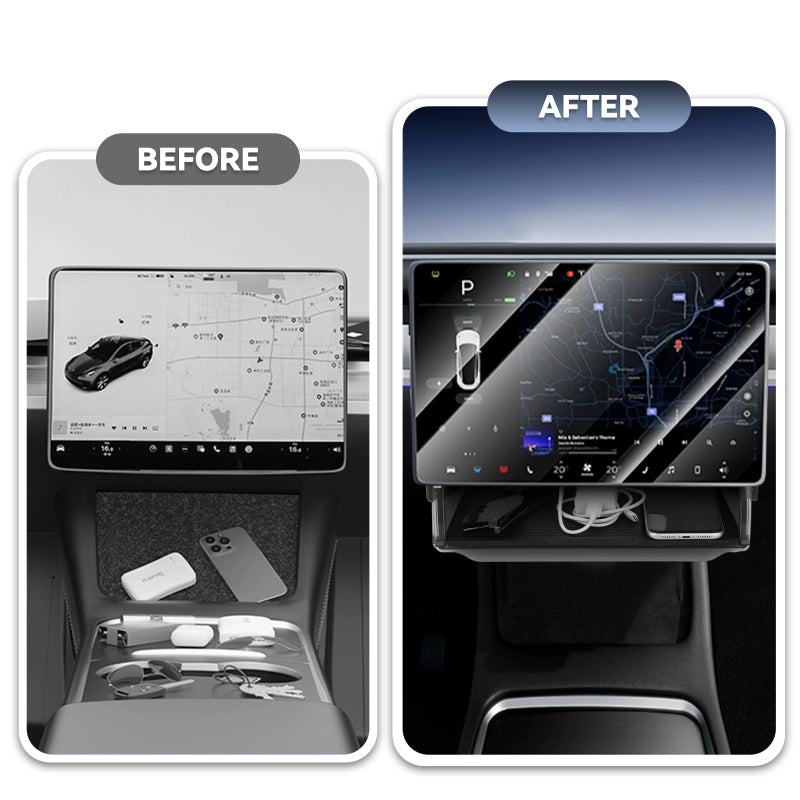 vnkesno Under Screen Storage Box for Tesla 2020-2025 Model Y 2020-2023 Model 3, Hidden Design & Stable Installation, Hiddenable Privacy Storage with Anti-Slip Silicone Pad for Model Y 3 Accessories - Image 2