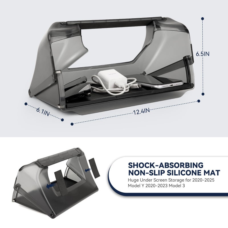 vnkesno Under Screen Storage Box for Tesla 2020-2025 Model Y 2020-2023 Model 3, Hidden Design & Stable Installation, Hiddenable Privacy Storage with Anti-Slip Silicone Pad for Model Y 3 Accessories - Image 4