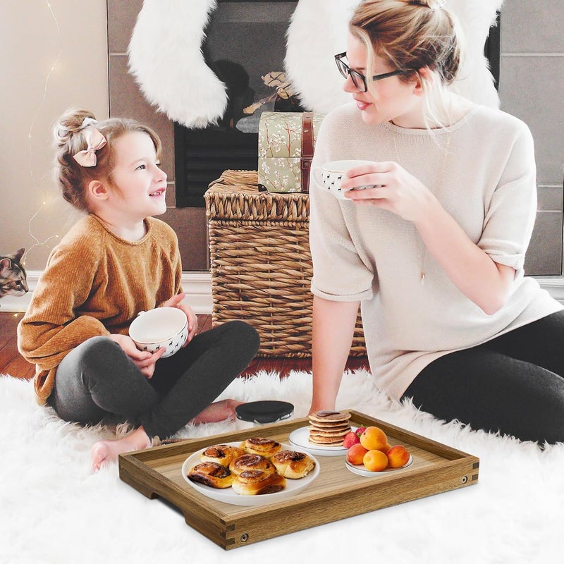 VaeFae Acacia Bed Table Tray, Wooden Breakfast Tray with Folding Legs, Bed Tray for Eating and Laptop, Eating Trays for Bedroom, (2 Pack) - Image 5