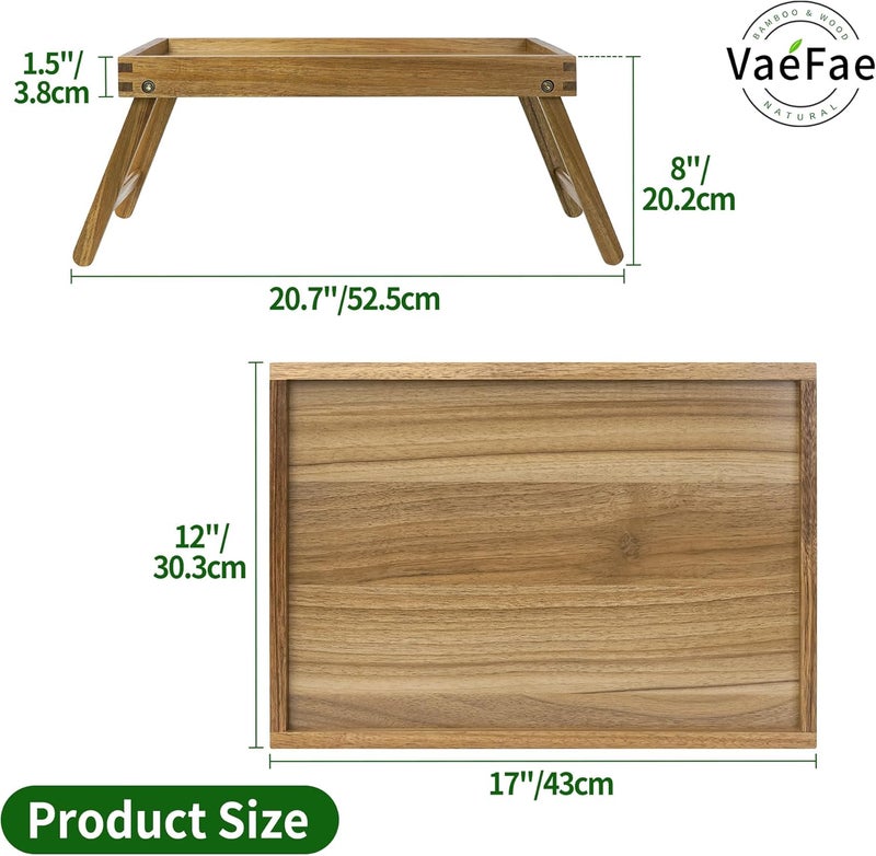VaeFae Acacia Bed Table Tray, Wooden Breakfast Tray with Folding Legs, Bed Tray for Eating and Laptop, Eating Trays for Bedroom, (2 Pack) - Image 3
