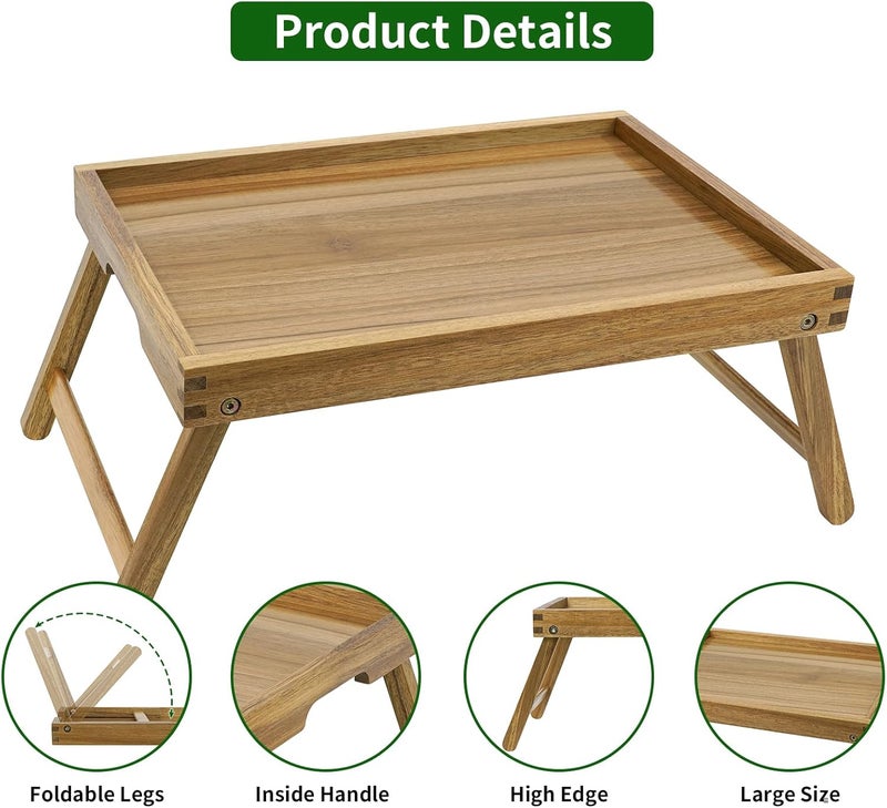 VaeFae Acacia Bed Table Tray, Wooden Breakfast Tray with Folding Legs, Bed Tray for Eating and Laptop, Eating Trays for Bedroom, (2 Pack) - Image 4