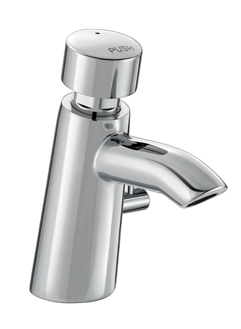 KLUDI RAK 50002-09 Self-Closing Push Type Mixer Tap | Hot & Cold Water | Time-Controlled Basin Faucet | Chrome Finish | Water-Saving Design