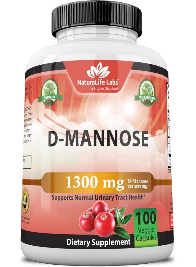 NaturaLife Labs D-Mannose 1,300 mg with Cranberry Extract Fast-Acting, Flush Impurities, Natural Urinary Tract Health  - Image 1