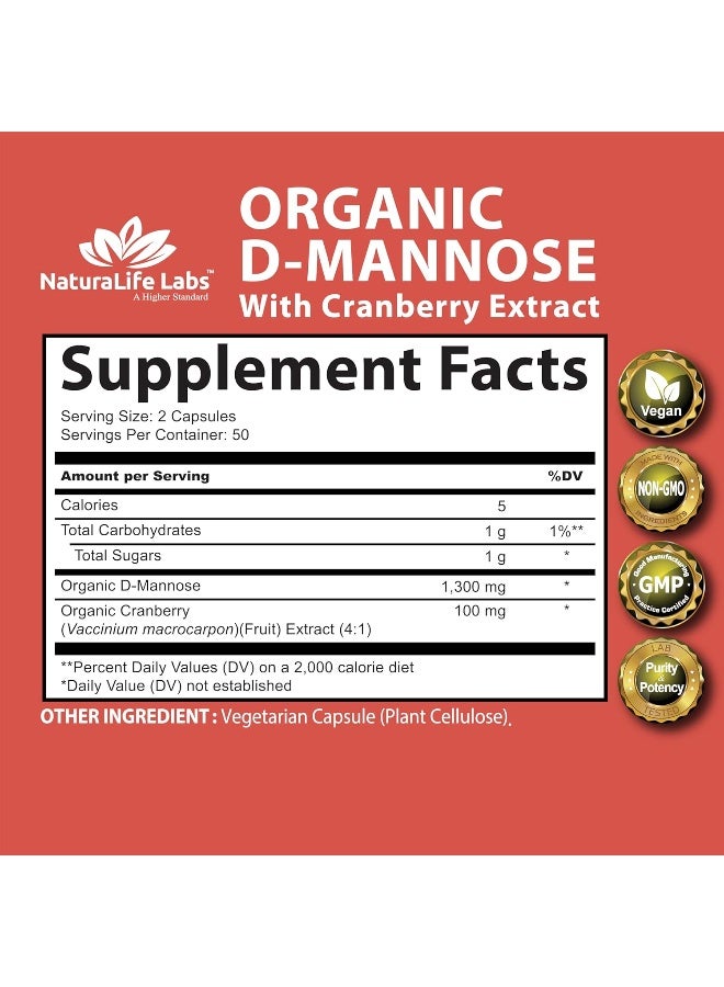 NaturaLife Labs D-Mannose 1,300 mg with Cranberry Extract Fast-Acting, Flush Impurities, Natural Urinary Tract Health  - Image 2