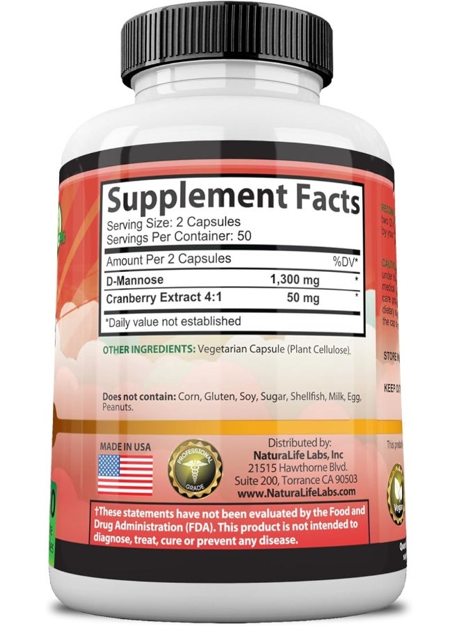 NaturaLife Labs D-Mannose 1,300 mg with Cranberry Extract Fast-Acting, Flush Impurities, Natural Urinary Tract Health  - Image 5