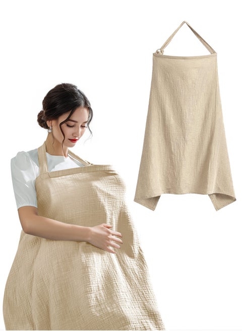 Muslin Nursing Cover for Baby Breastfeeding, 100% Cotton Breathable Natural Nursing Cover with Solid Loop for Mom Nursing Apron, Summer Wheat