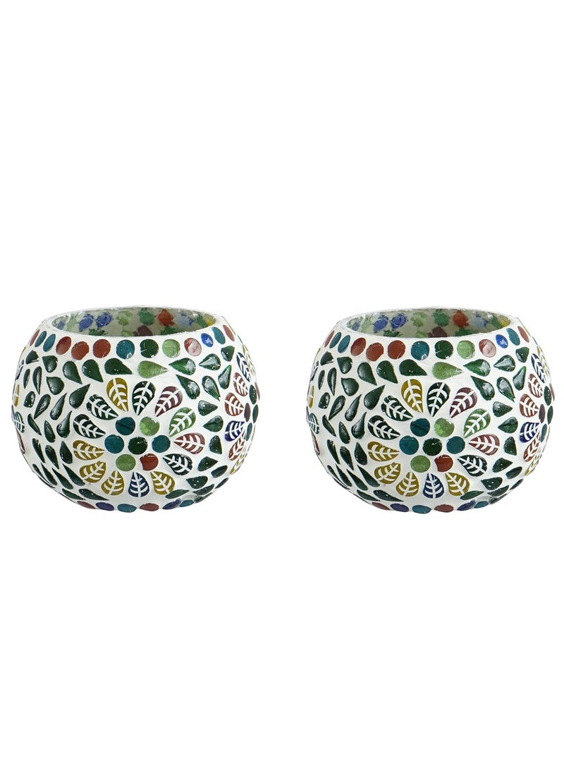 Webelkart WebelKart Set of 2 Mosaic Glass TeaLight Votive Candle Holder with Tea Light Candles Indoor Outdoor -Christmas Decorations Items (Multicolor, Glass)  - Image 2