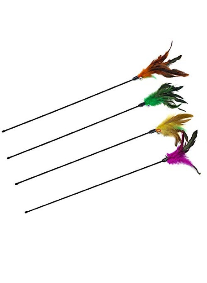 Worbee Cat Wand Toys, 4 PCS Interactive Cat Teaser Wand Cat Feather Toys with Loud Bell - 20" Long Wand for Cat and Kitten - Image 1