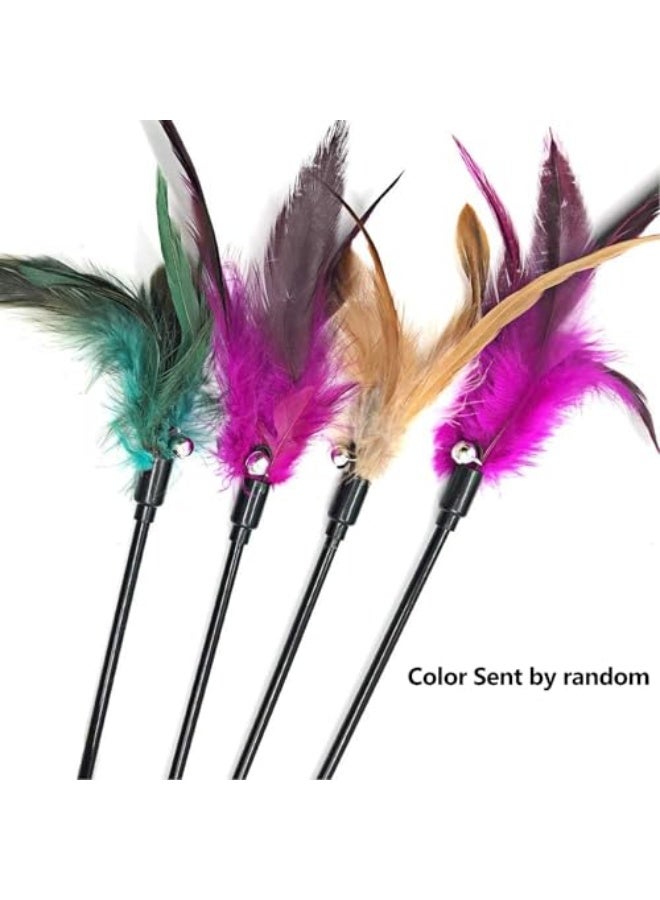 Worbee Cat Wand Toys, 4 PCS Interactive Cat Teaser Wand Cat Feather Toys with Loud Bell - 20" Long Wand for Cat and Kitten - Image 3