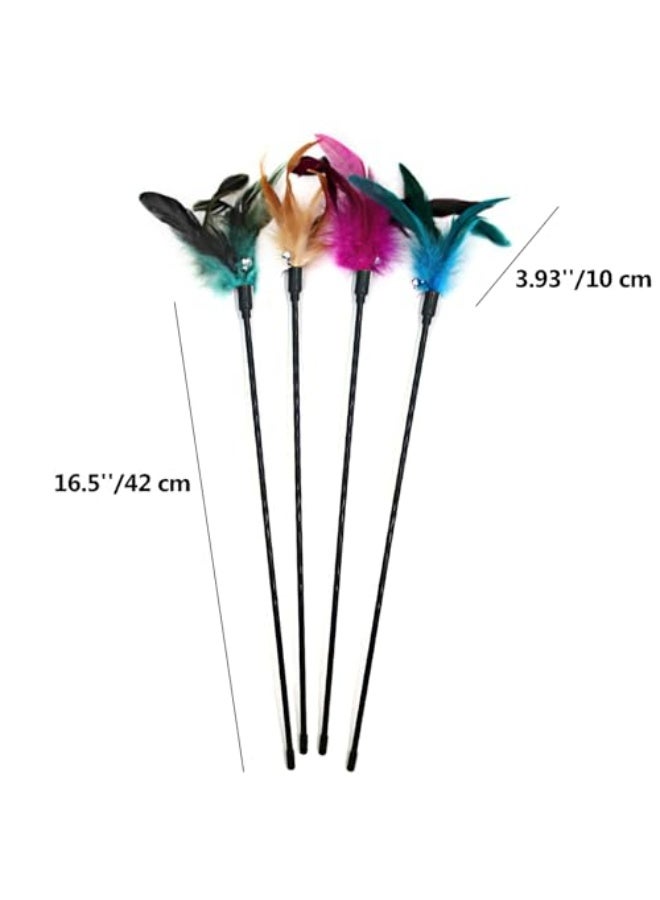 Worbee Cat Wand Toys, 4 PCS Interactive Cat Teaser Wand Cat Feather Toys with Loud Bell - 20" Long Wand for Cat and Kitten - Image 2