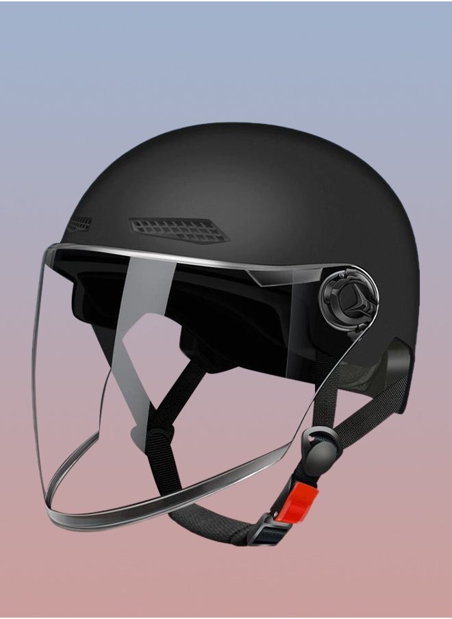 Open Face Helmet, scooter helmet with detachable goggles and ear protection, adjustable head circumference, shock and fall resistant, suitable for both men and women,black