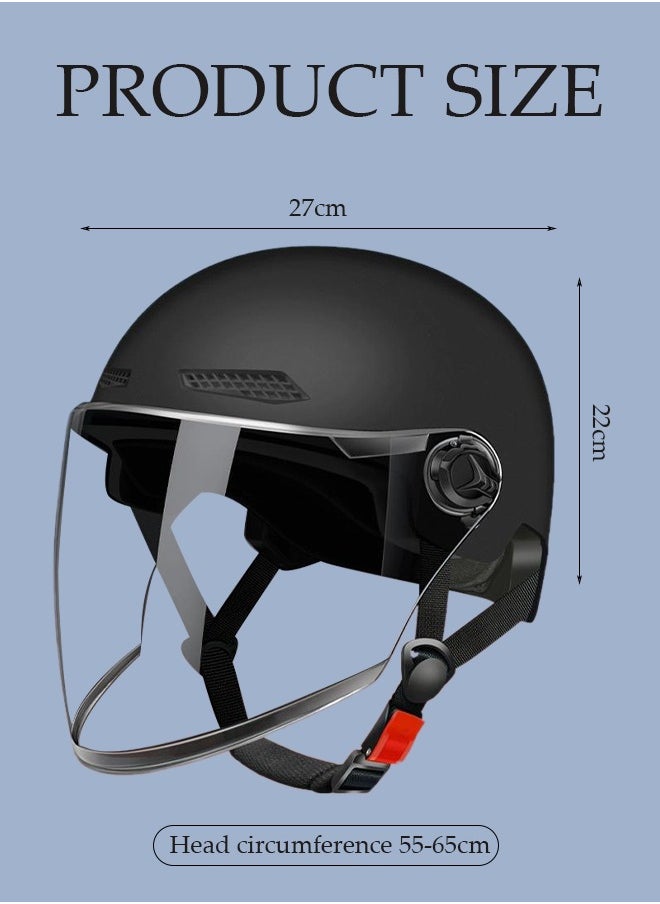 Open Face Helmet, scooter helmet with detachable goggles and ear protection, adjustable head circumference, shock and fall resistant, suitable for both men and women,black