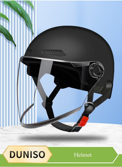 Open Face Helmet, scooter helmet with detachable goggles and ear protection, adjustable head circumference, shock and fall resistant, suitable for both men and women,black