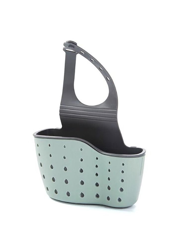 LA FIESTA Green Kitchen Sink Caddy Sponge Holder Silicone Plastic Soap Holder Hanging Adjustable Strap Faucet Caddy with Drain Holes for Drying 