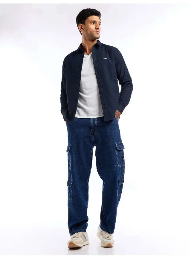 بيونغ Navy Blue Waffle Textured Shirt for Men