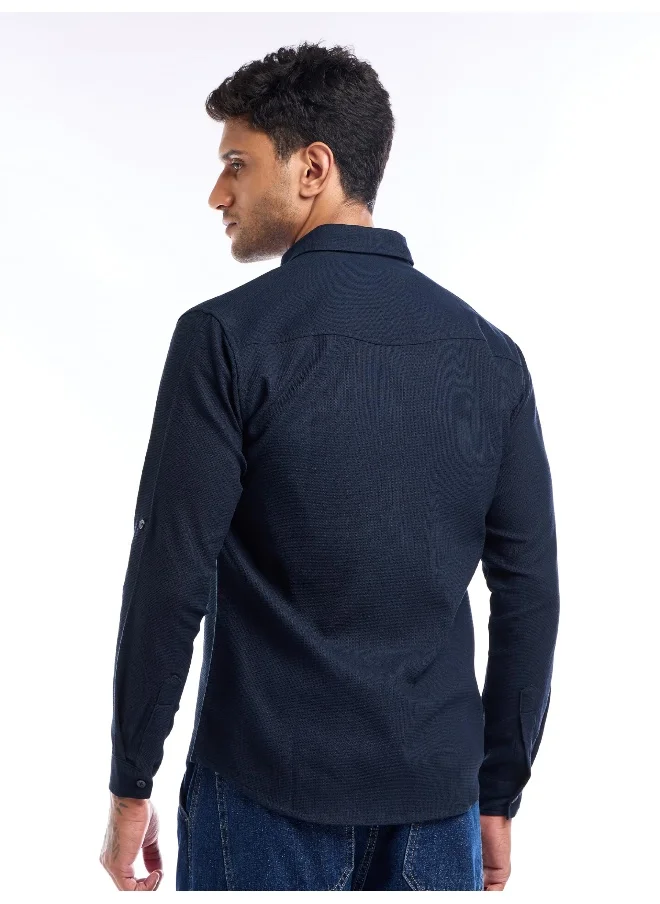 Beyoung Navy Blue Waffle Textured Shirt for Men