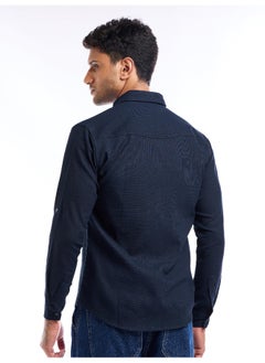 Beyoung Navy Blue Waffle Textured Shirt for Men  - Image 4