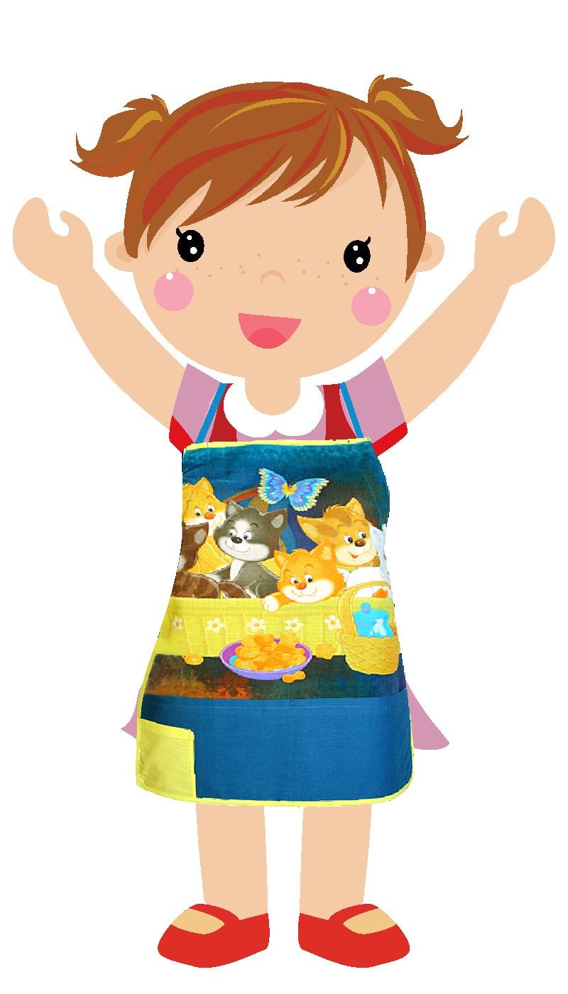 Swayam Cotton Multipurpose Stylish Kids Apron with 3 Pockets - Perfect for Cooking, Crafts, and More! -Yellow Blue - Image 5