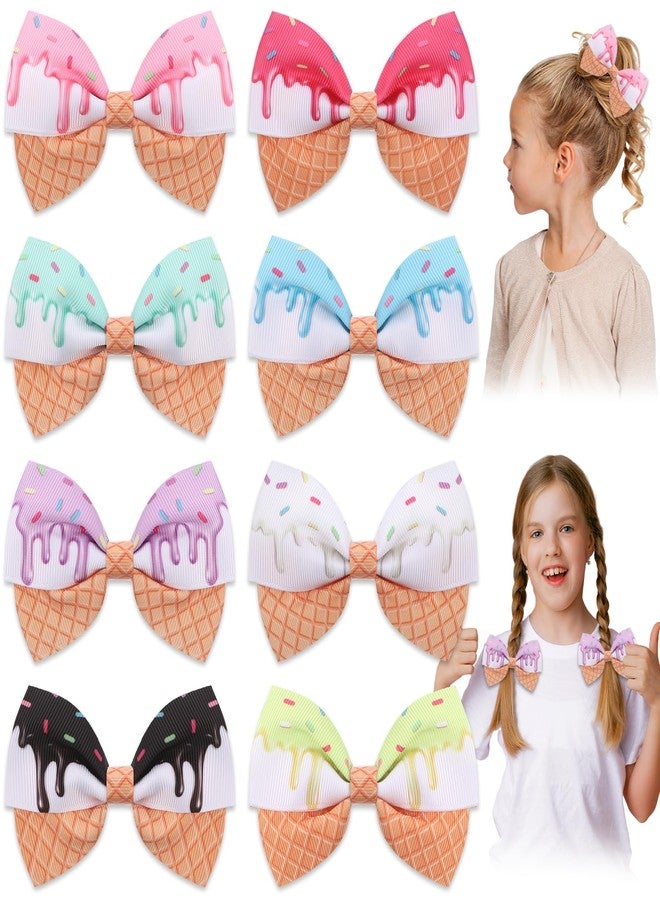 Canlierr 8 Pcs Ice Cream Drip Hair Bow Clips Baseball Ice Cream Hair Clips with Sprinkles Back to School Colorful Bow Hairgrips for Girls Women Baseball Sports Team Accessories Birthday Party Supplies - Image 1