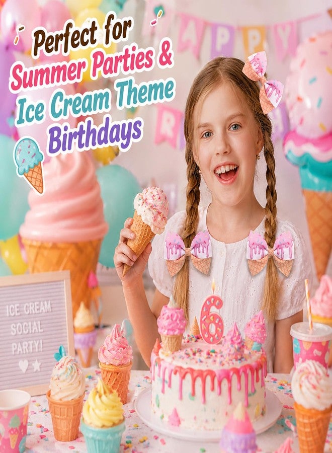 Canlierr 8 Pcs Ice Cream Drip Hair Bow Clips Baseball Ice Cream Hair Clips with Sprinkles Back to School Colorful Bow Hairgrips for Girls Women Baseball Sports Team Accessories Birthday Party Supplies - Image 3