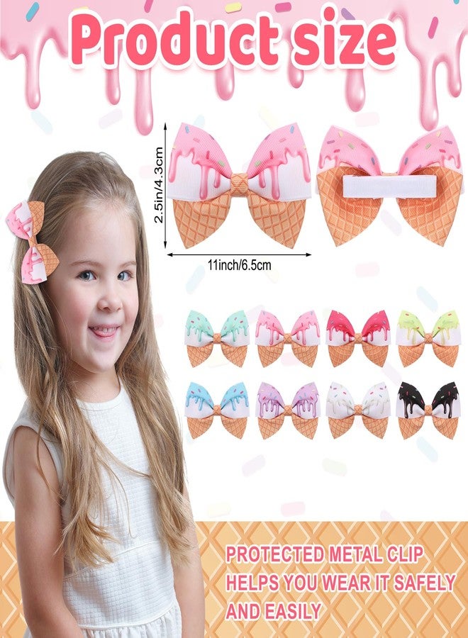Canlierr 8 Pcs Ice Cream Drip Hair Bow Clips Baseball Ice Cream Hair Clips with Sprinkles Back to School Colorful Bow Hairgrips for Girls Women Baseball Sports Team Accessories Birthday Party Supplies - Image 2