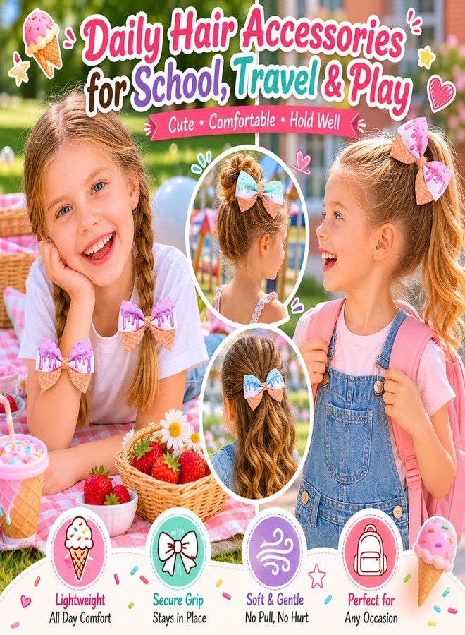 Canlierr 8 Pcs Ice Cream Drip Hair Bow Clips Baseball Ice Cream Hair Clips with Sprinkles Back to School Colorful Bow Hairgrips for Girls Women Baseball Sports Team Accessories Birthday Party Supplies - Image 4