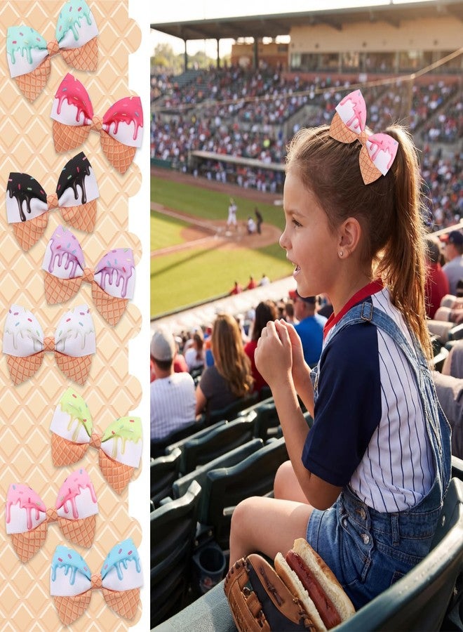 Canlierr 8 Pcs Ice Cream Drip Hair Bow Clips Baseball Ice Cream Hair Clips with Sprinkles Back to School Colorful Bow Hairgrips for Girls Women Baseball Sports Team Accessories Birthday Party Supplies - Image 5