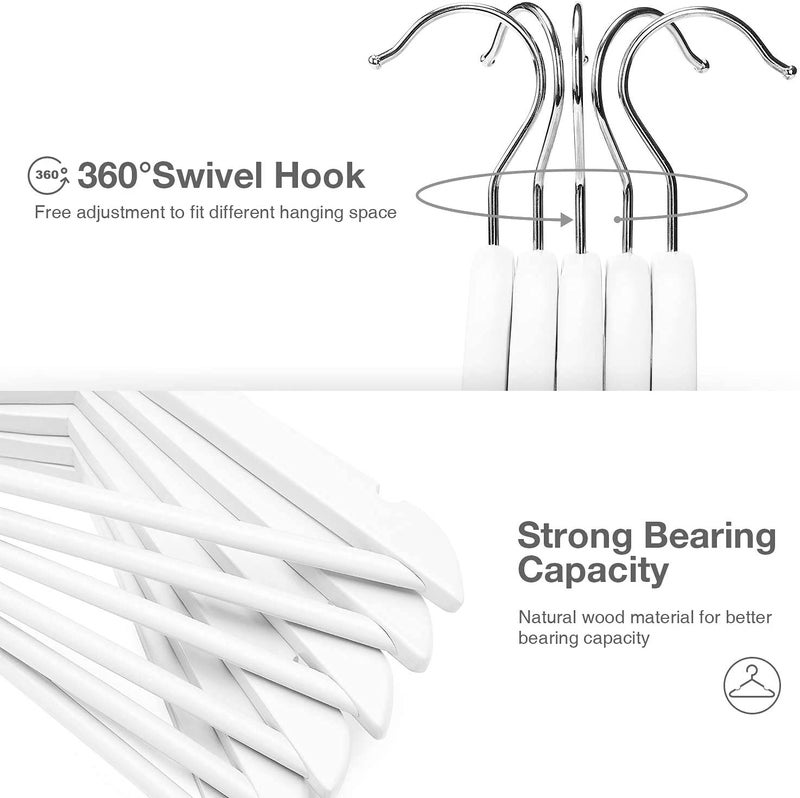 WHISKET - Lotus Premium Wooden Hangers- Vintage Style, Smooth Finish, Non-Slip Pant Bar, 360° Swivel Hook – for Closet Organization, Shirts, Coats, Jackets, and Dresses.(White) [Pack of 80] - Image 5