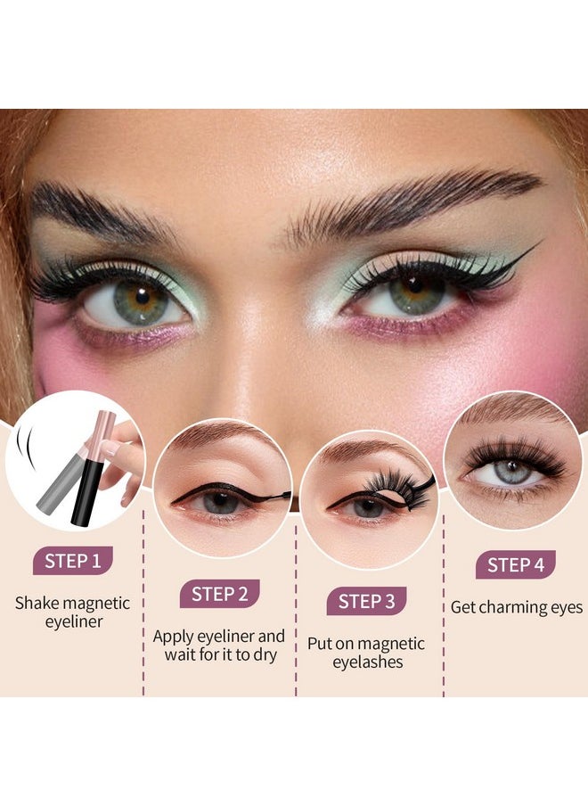 SIMER - Magnetic Eyelashes And Eyeliner Kit 10 Pairs 4D Magnetic Lashes Natural Look With Magnetic Eyeliners And Tweezers Reusable Magnetic False Lashes Easy To Wear No Glue Needed - Image 1