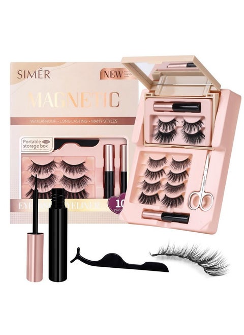 Magnetic Eyelashes And Eyeliner Kit 10 Pairs 4D Magnetic Lashes Natural Look With Magnetic Eyeliners And Tweezers Reusable Magnetic False Lashes Easy To Wear No Glue Needed
