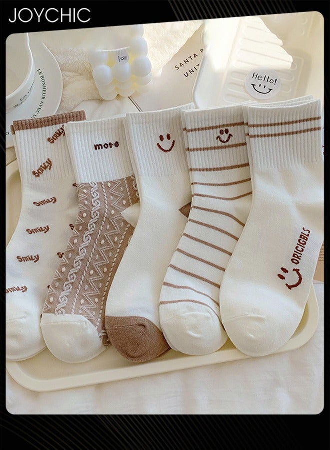 Joychic Trendy Korean Style Cotton Socks for Women Spring and Autumn Mid-calf Socks Versatile Breathable Sports Socks Multicolor - Image 1