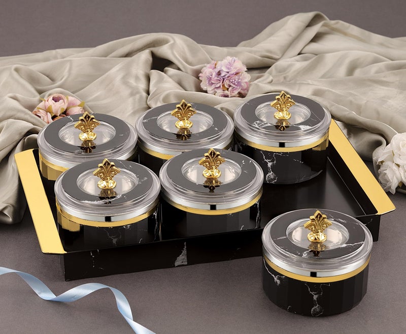 Nabhya Jupiter Multipurpose Dry Fruit Air Tight Storage Container With Inner Steel Bowl & Serving Tray for Home & Kitchen 500ml (Black, Set of 6) - Image 2