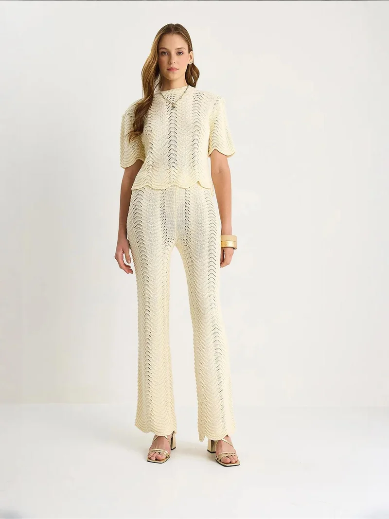 Bianco Lucci LUCCI Striped Knitwear Long High Waist Two-Piece Set
