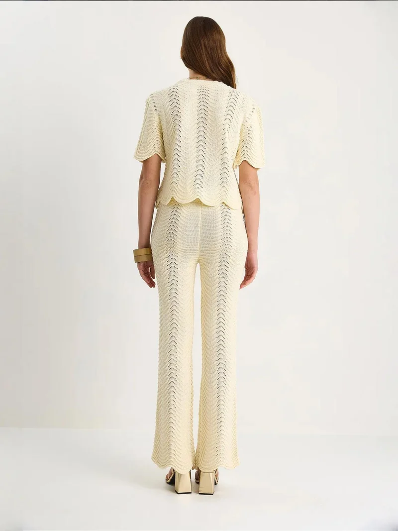 Bianco Lucci Cream Natural LUCCI Striped Knitwear Long High Waist Two-Piece Set for Women | Best Price UAE
