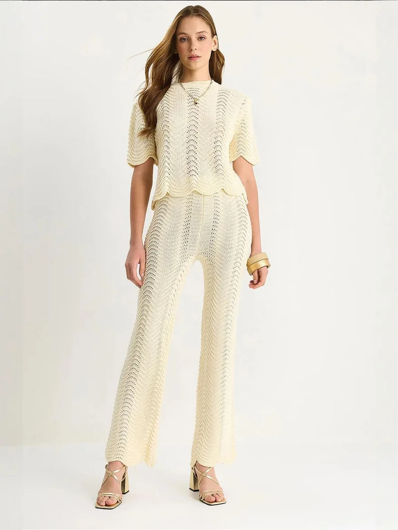 Bianco Lucci LUCCI Striped Knitwear Long High Waist Two-Piece Set