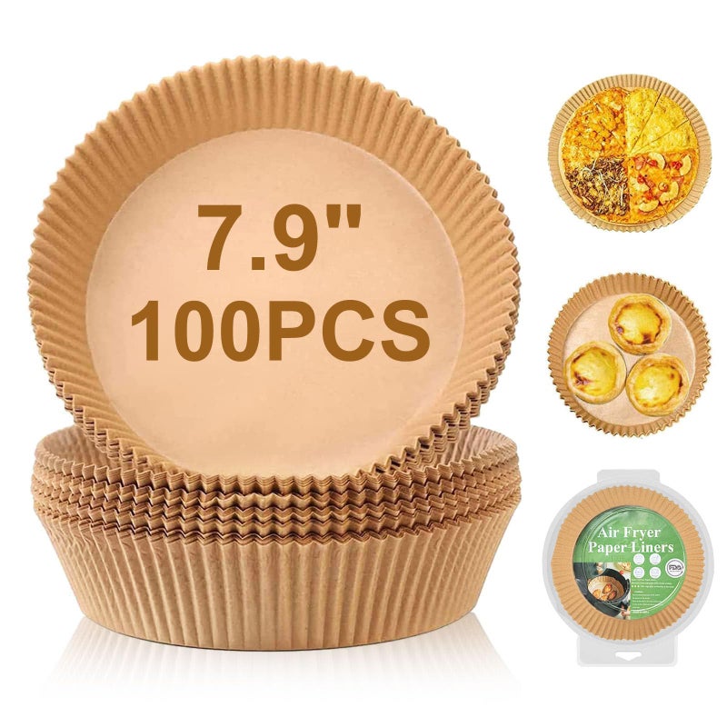 GOFFUGT Air Fryer Disposable Paper Liner, 100PCS 7.9 Inch Air Fryer Liners Round, Parchment Paper Non-stick Oil-proof Water-proof - Image 1