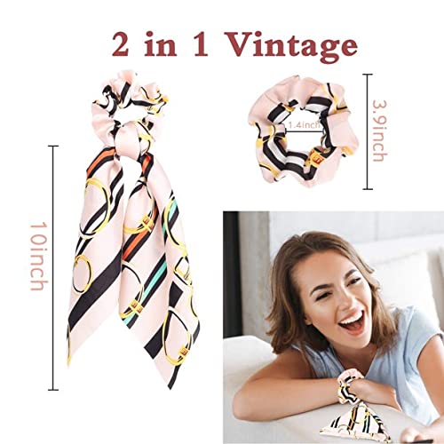 Belicia 8Pcs Silk Satin Hair Scrunchies Scarf Hair Ties with Flower Pattern Stripe Printed Hair Bobbles for Ponytail Holder - Image 5
