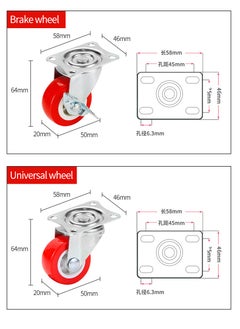 Beirui 2PCS universal wheel + 2PCS brake wheel, heavy duty 360 degree swivel wheel, swivel bearing caster nylon wheel, office cart, furniture cart wheel  - Image 2